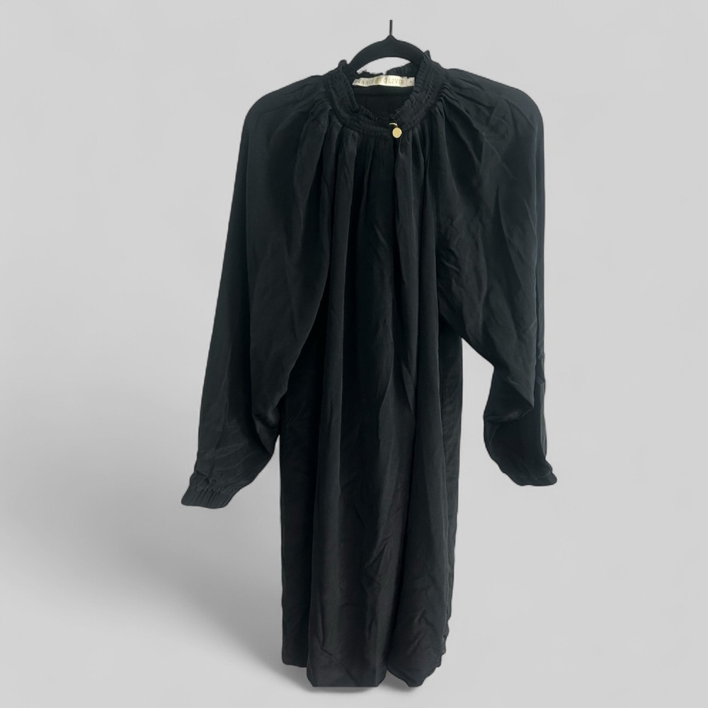 Marie Oliver silk mock neck stunning midi dress old money buttons Small gothic